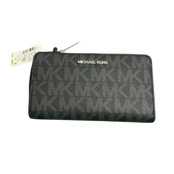 Michael Kors Leather Signature Large Zip Wallet Vanilla MK.  Black - Picture 1 of 4